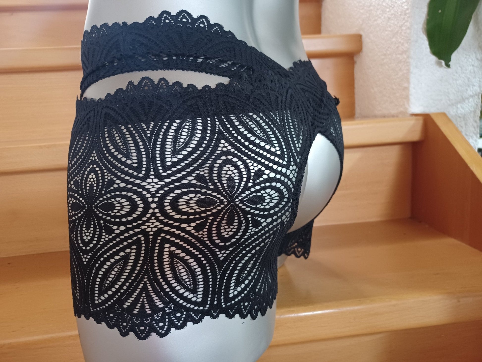 Herren Straps Stay Hip, ouvert 2 - teilig, Strumpfbänder elastische Spitze schwarz halterlose Fetisch - SEXSENSE