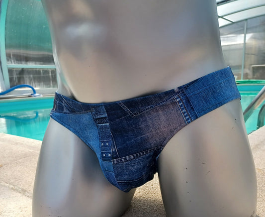 Badehose mit full Butt  aus elastischem Scuba Jersey in Jeans Optik 