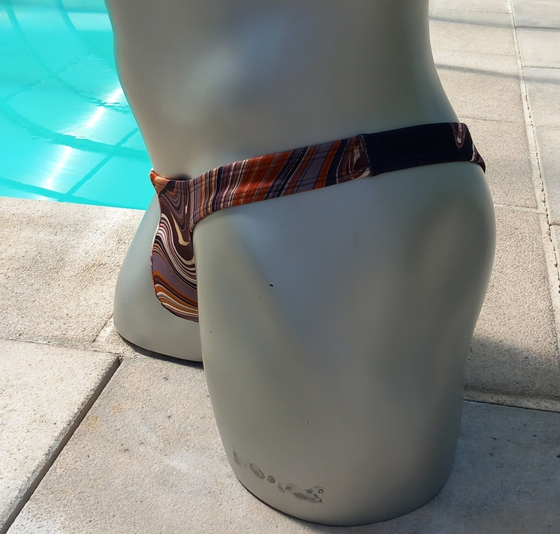 Herren String Badehose Dessous Unterwäsche Badehose Holz Marmor Scuba - jersey in braun - Tönen - SEXSENSE