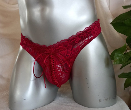 Spitzen - String mit Front - Schnürung Herren Lingerie Dessous Unikat Corsagen - Suspensorium NEU in Bordeaux - SEXSENSE