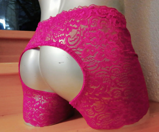 Herren Boxershorts aus schwarzer Spitze  Po-offene Unterwäsche open Butt Reizwäsche ouvert Fetisch