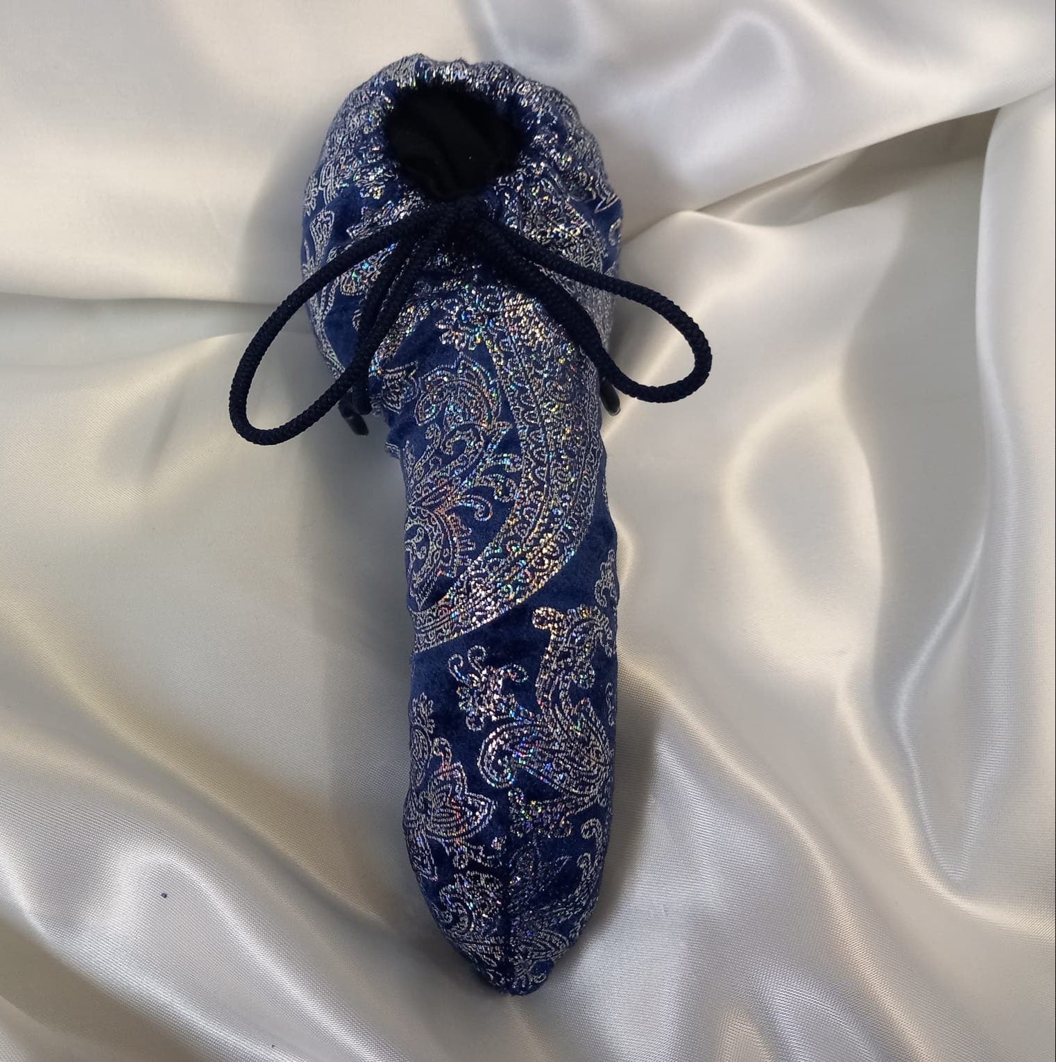 Penissocke Lümmeltüte Juwelensäckchen blauer Samt Lycra mit Silber Hologramm - SEXSENSE