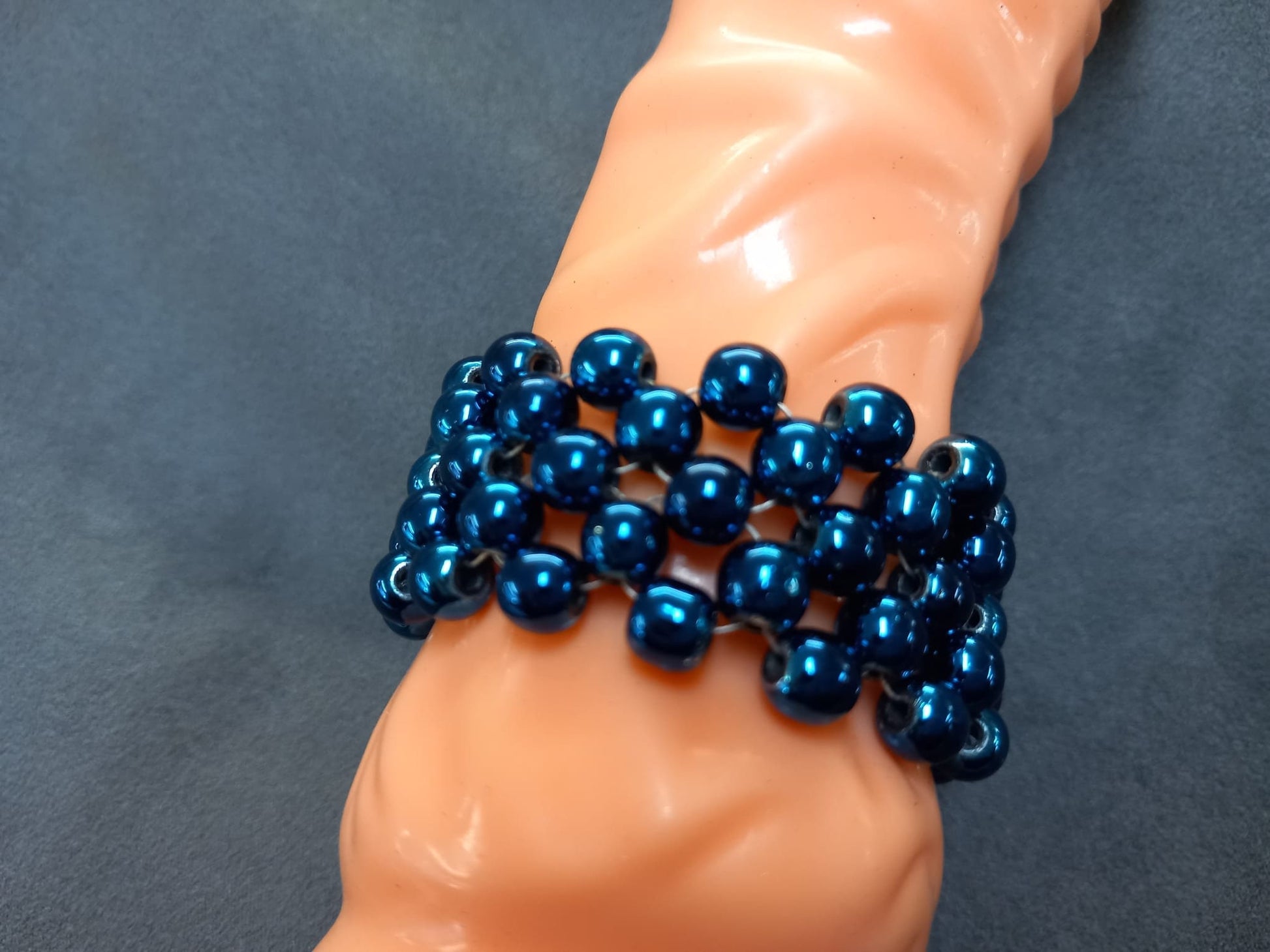 Penisring Masturbator 75 rotierende Nacht blaue Hämatit - Perlen auf Chirurgenstahl Innen - Umfang ca 11,6cm - SEXSENSE