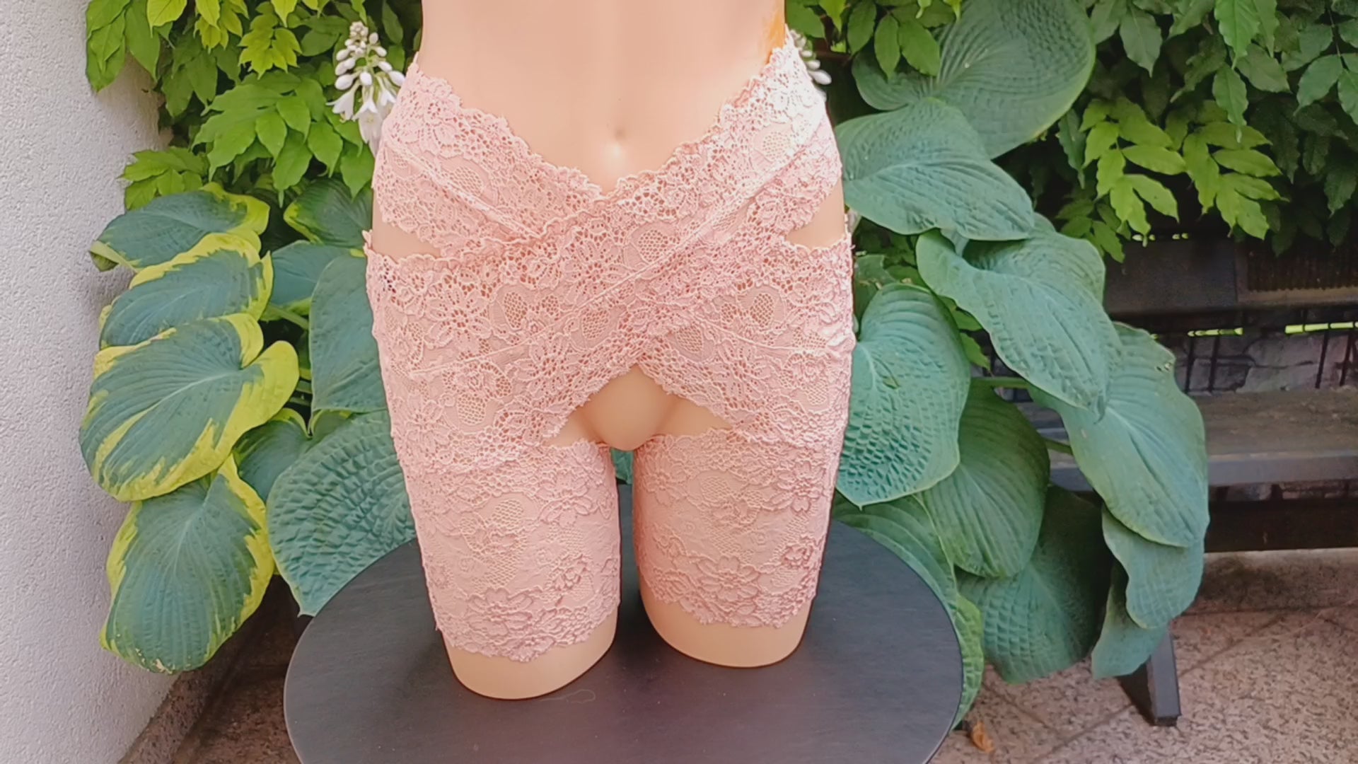 Stay Hip Oberschenkelschoner elastische Spitze in Aprikot süßes Dessous/Lingerie  2-teilige  Strumpfbänder ouvert